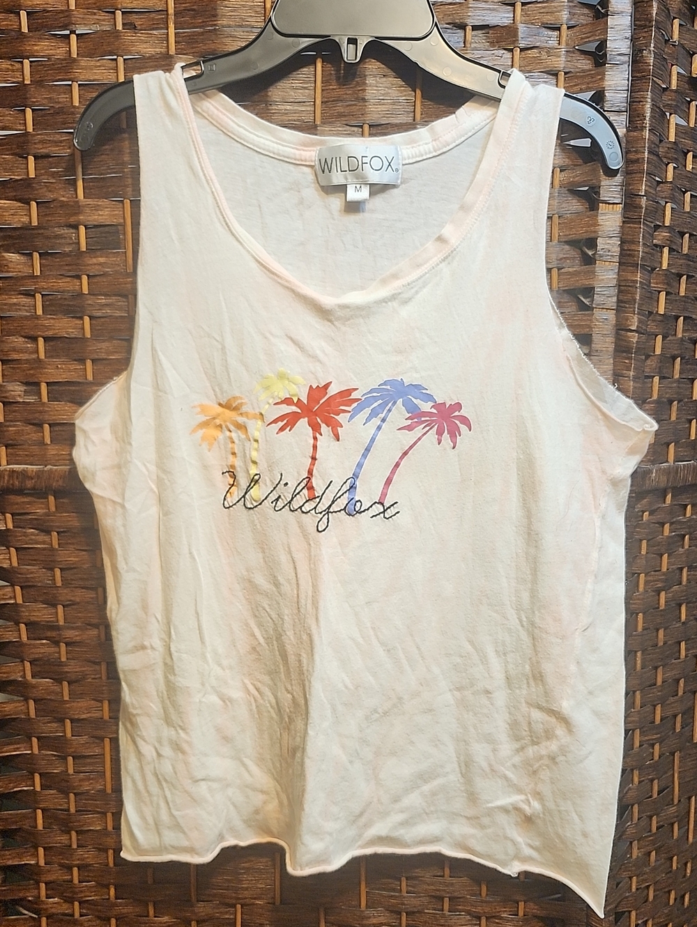 Wildfox Cream Tank Top with Multi-Color Palm Tree Graphic